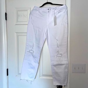 Flying Monkey White distressed raw hem jeans size 30, high waisted. New